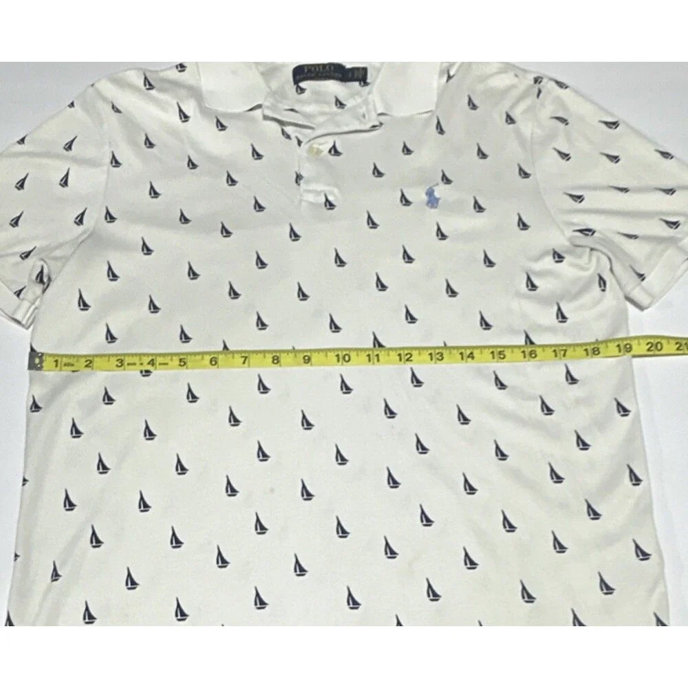 Polo Ralph Lauren Men’s L White/Blue Nautical Sailboat Print Short Sleeve Polo